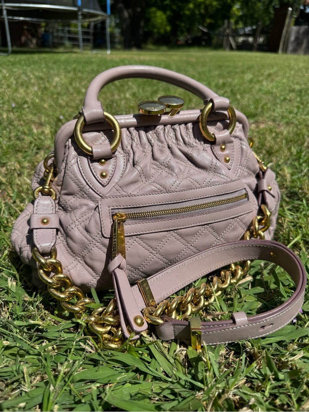 Marc Jacobs Quilted Mauve Leather Satchel with Gold Hardware